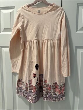 Tea Collection Pink Long Sleeve Girls' Dress with City & Hot Air Balloon Print